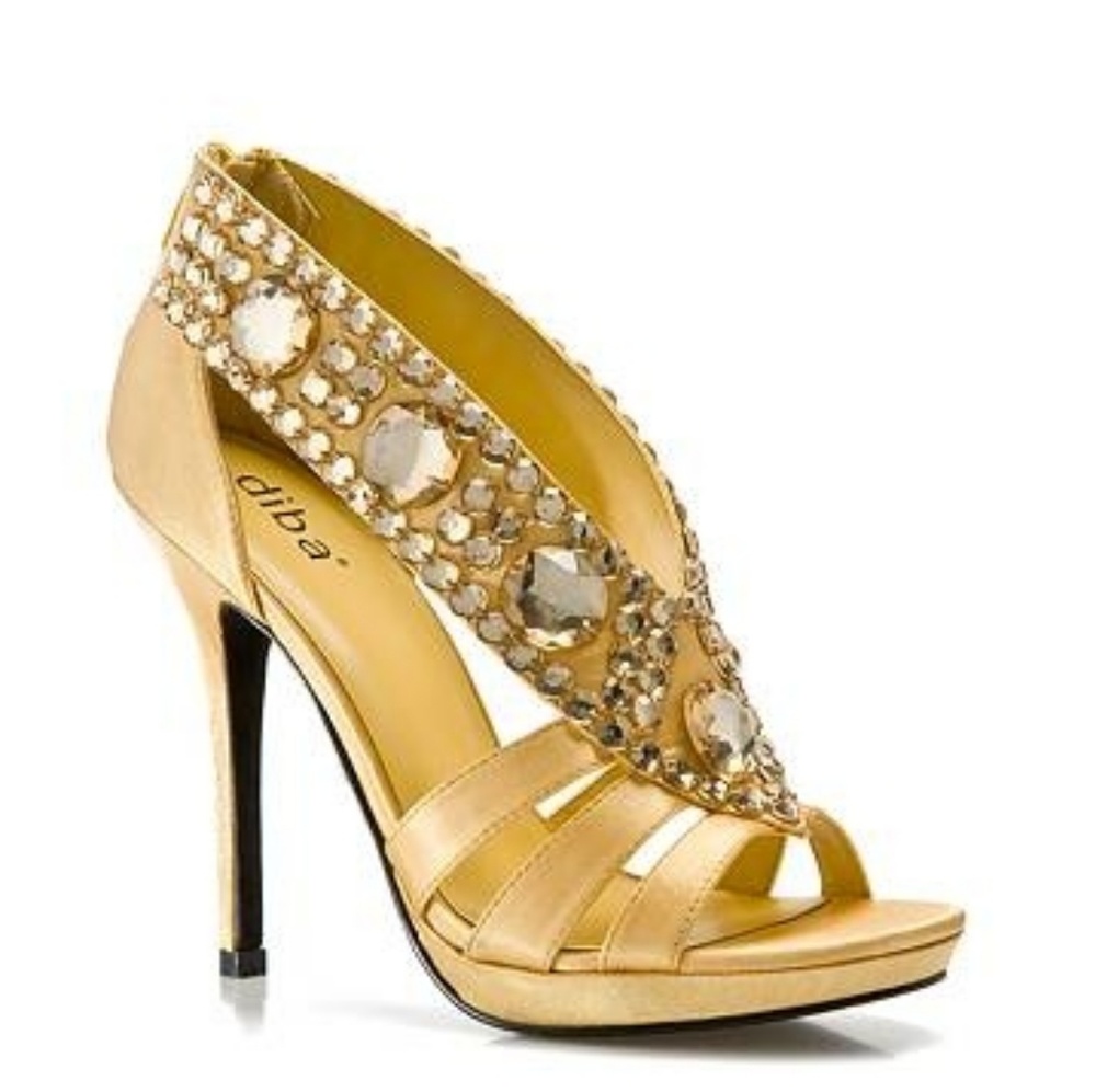 Diba Yellow Jeweled Sandal Heel - Size 7.5